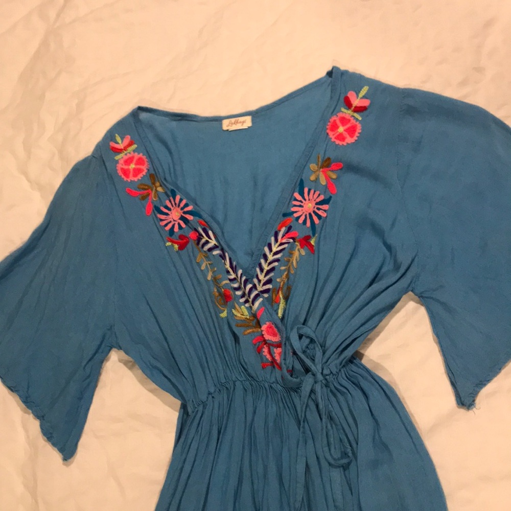 Floral embroidered wrap dress